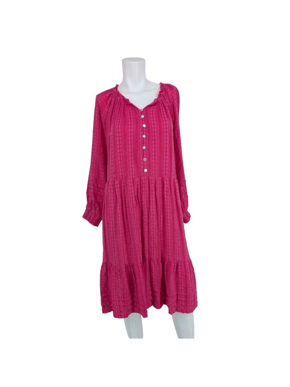 J. Jill Pink Tiered Midi Dress Button Front Bohomian Cottage Romantic Plus 2X